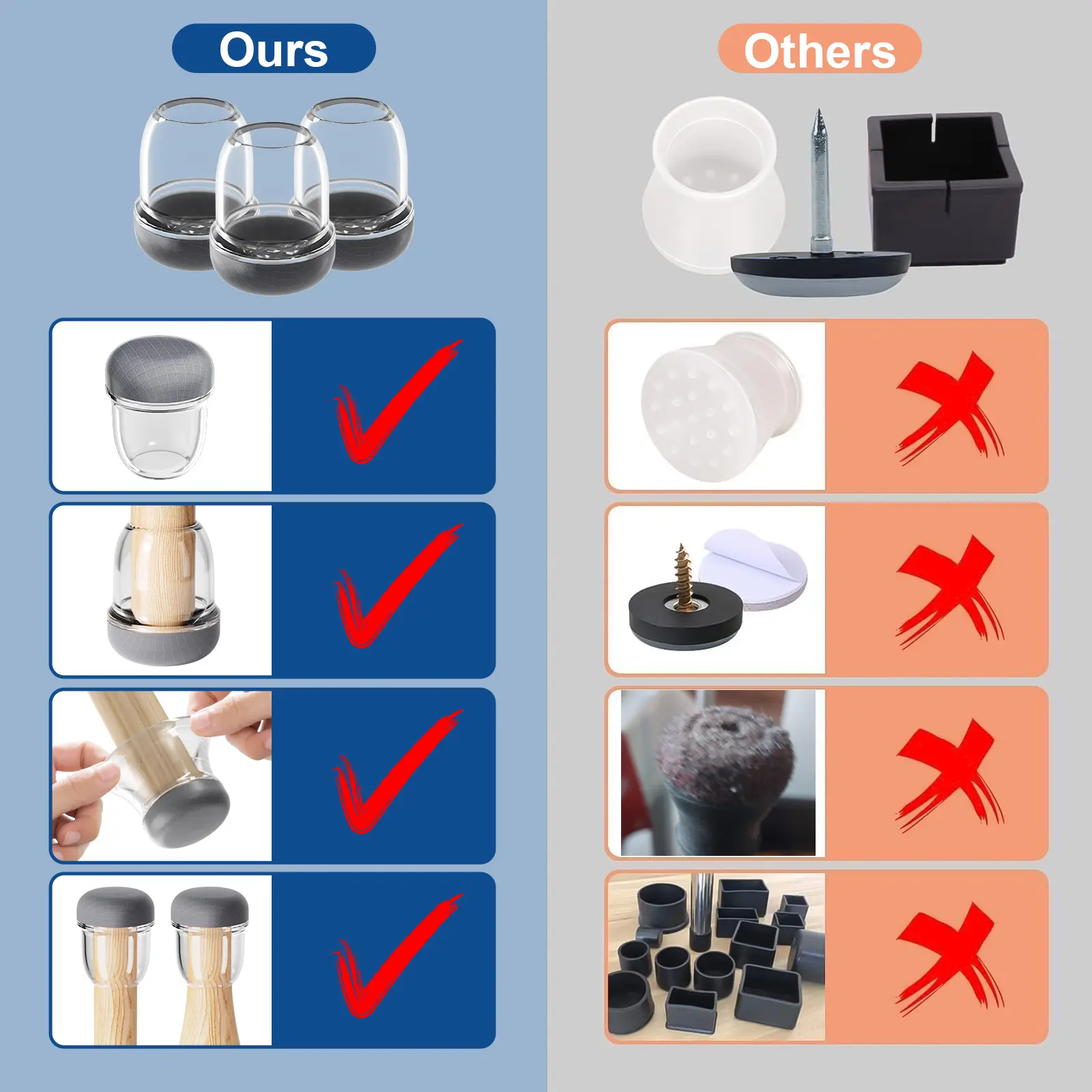 16PCS Chair Leg Protectors Non-Stick Hair Graphene Nylon Bottom Furniture Leg Cover Pad for Protecting Floors from Scratches