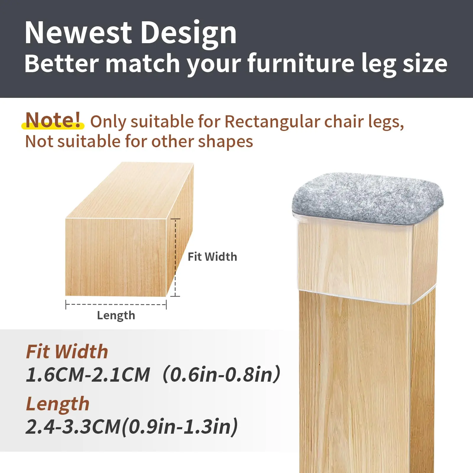 16PCS Rectangle Silicone Chair Leg Caps Non-Slip Table Feet Dust Covers Felt Furniture Floor Protector Pads for Hardwood Floors