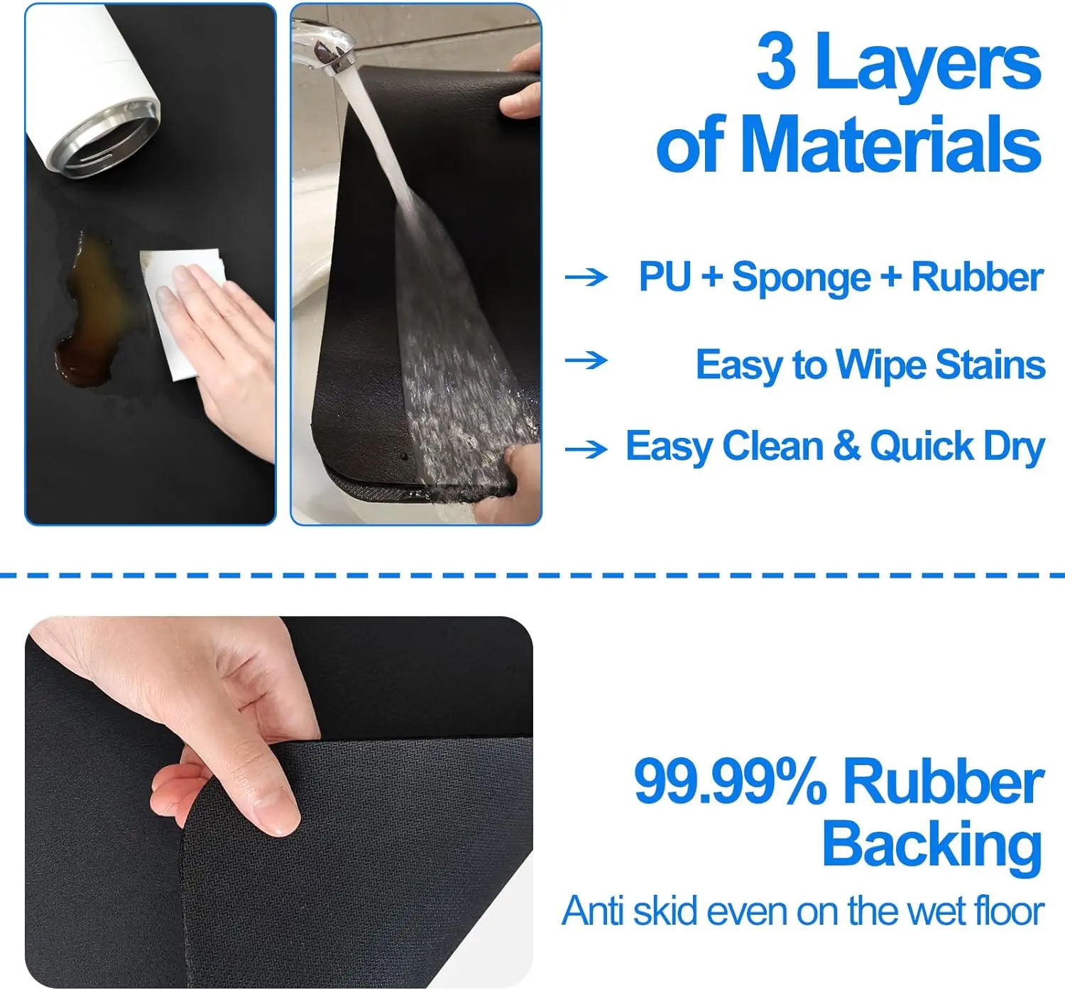 Super Absorbent Rubber Kitchen Absorbent Mat Anti-Slip Draining Coffee Dish Drying Tableware Mat Quick Dry Bathroom Drain Pad