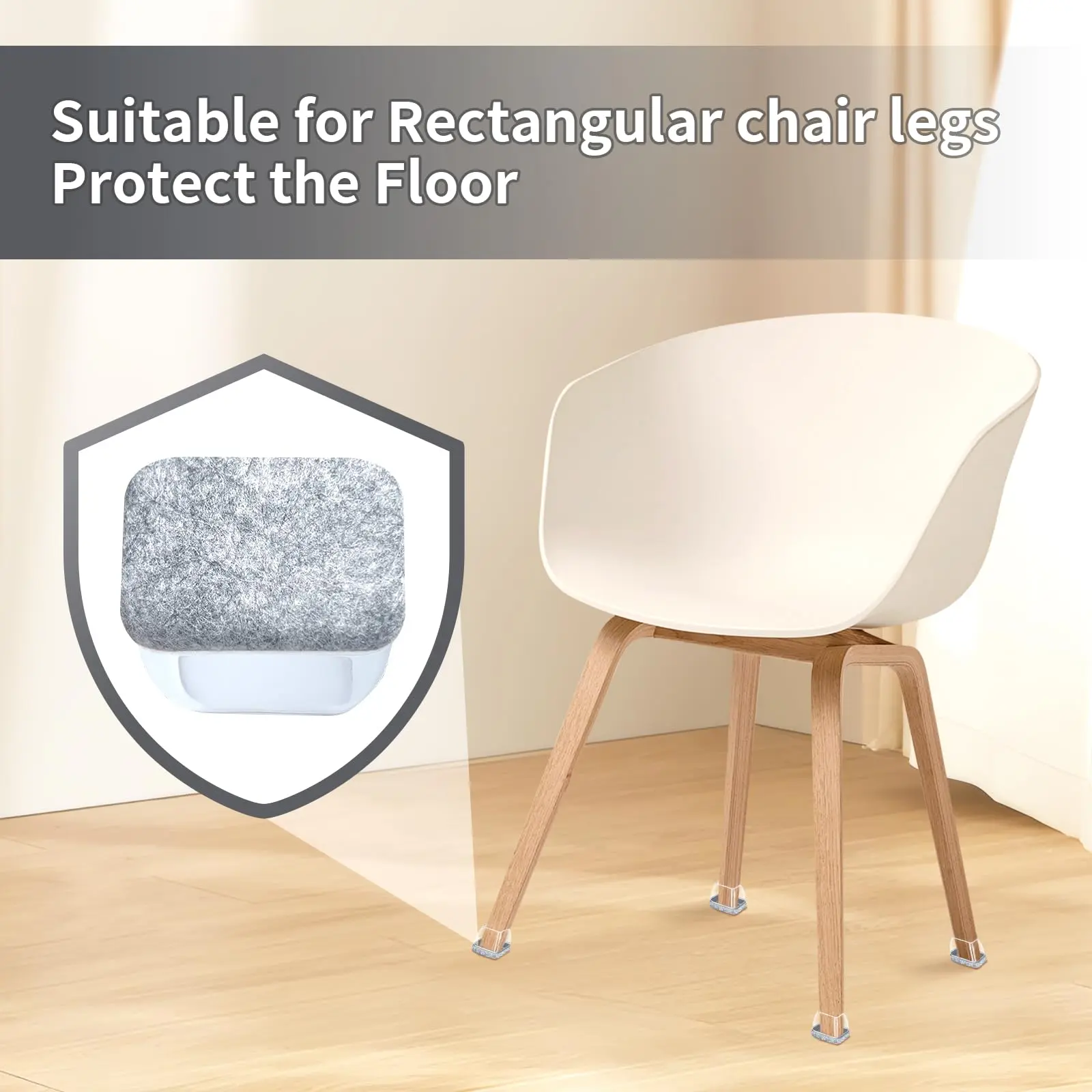 16PCS Rectangle Silicone Chair Leg Caps Non-Slip Table Feet Dust Covers Felt Furniture Floor Protector Pads for Hardwood Floors