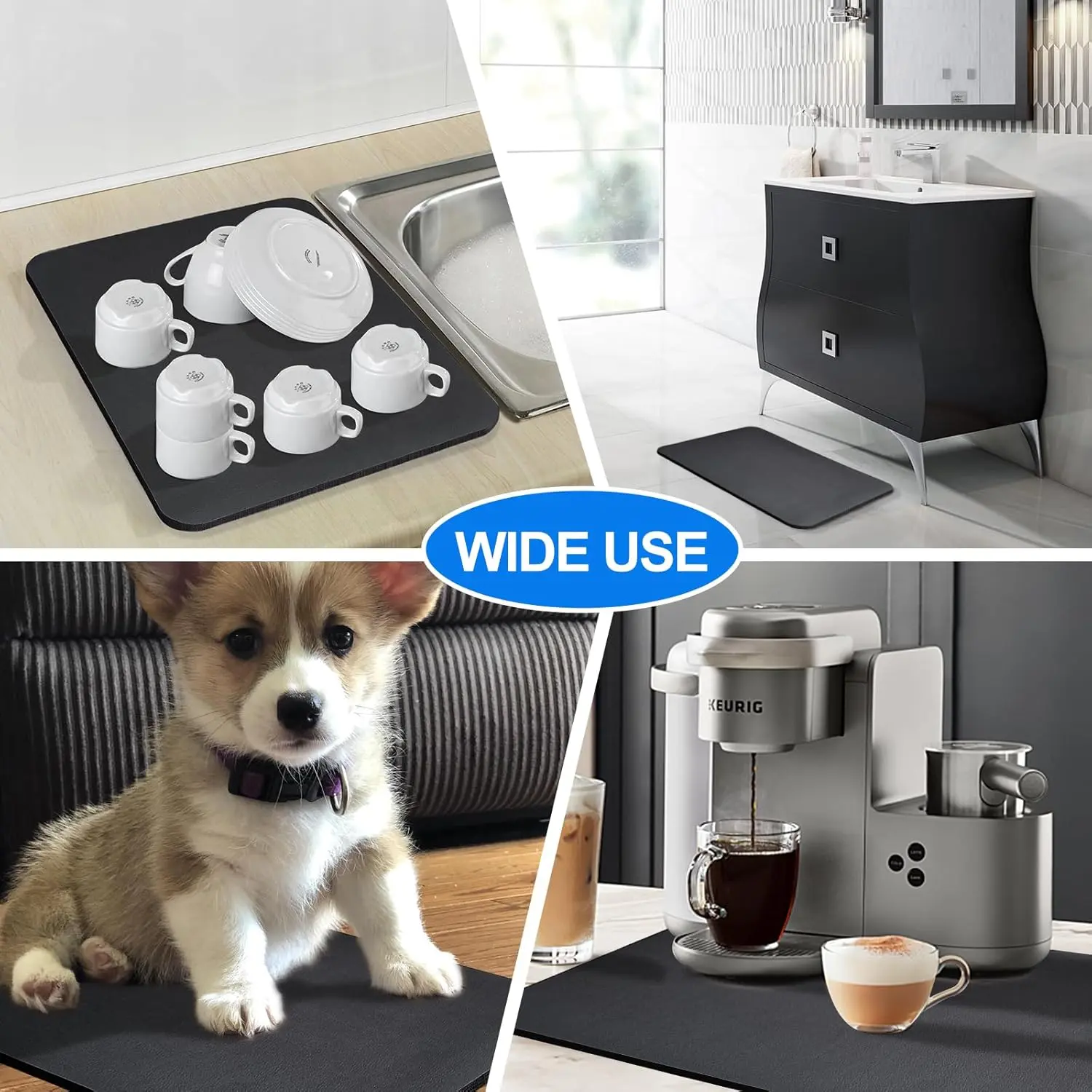 Super Absorbent Rubber Kitchen Absorbent Mat Anti-Slip Draining Coffee Dish Drying Tableware Mat Quick Dry Bathroom Drain Pad
