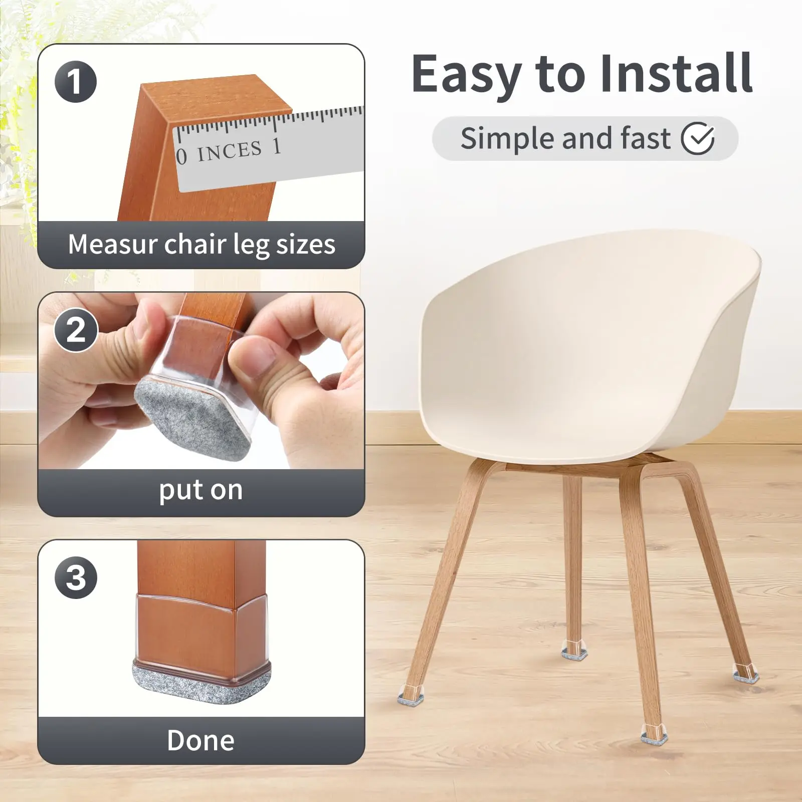 16PCS Rectangle Silicone Chair Leg Caps Non-Slip Table Feet Dust Covers Felt Furniture Floor Protector Pads for Hardwood Floors