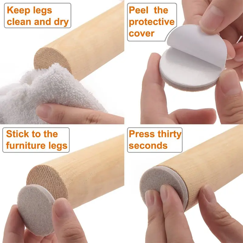Self Adhesive Round Furniture Chair Leg Felt Pads Cover Caps Table Feet Floor Protectors 5mm Bottom Anti-Slip Pads for Furniture