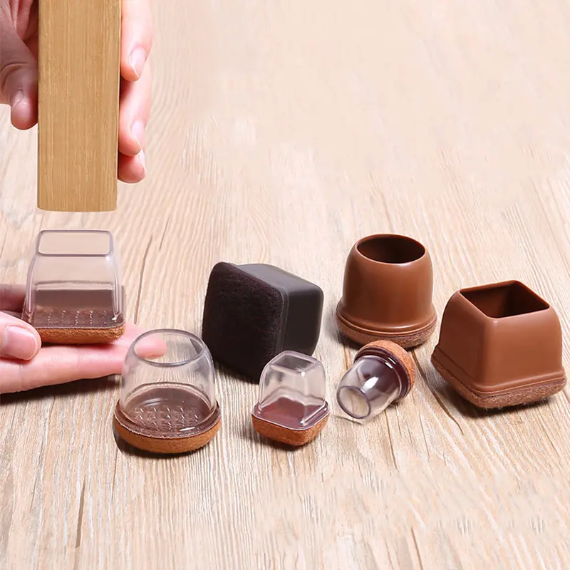 32PCS Table Chair Leg Floor Caps Cover Protectors Non Slip Square TPR Furniture Glides Feet Felt Pads Hardwood Floors Protector