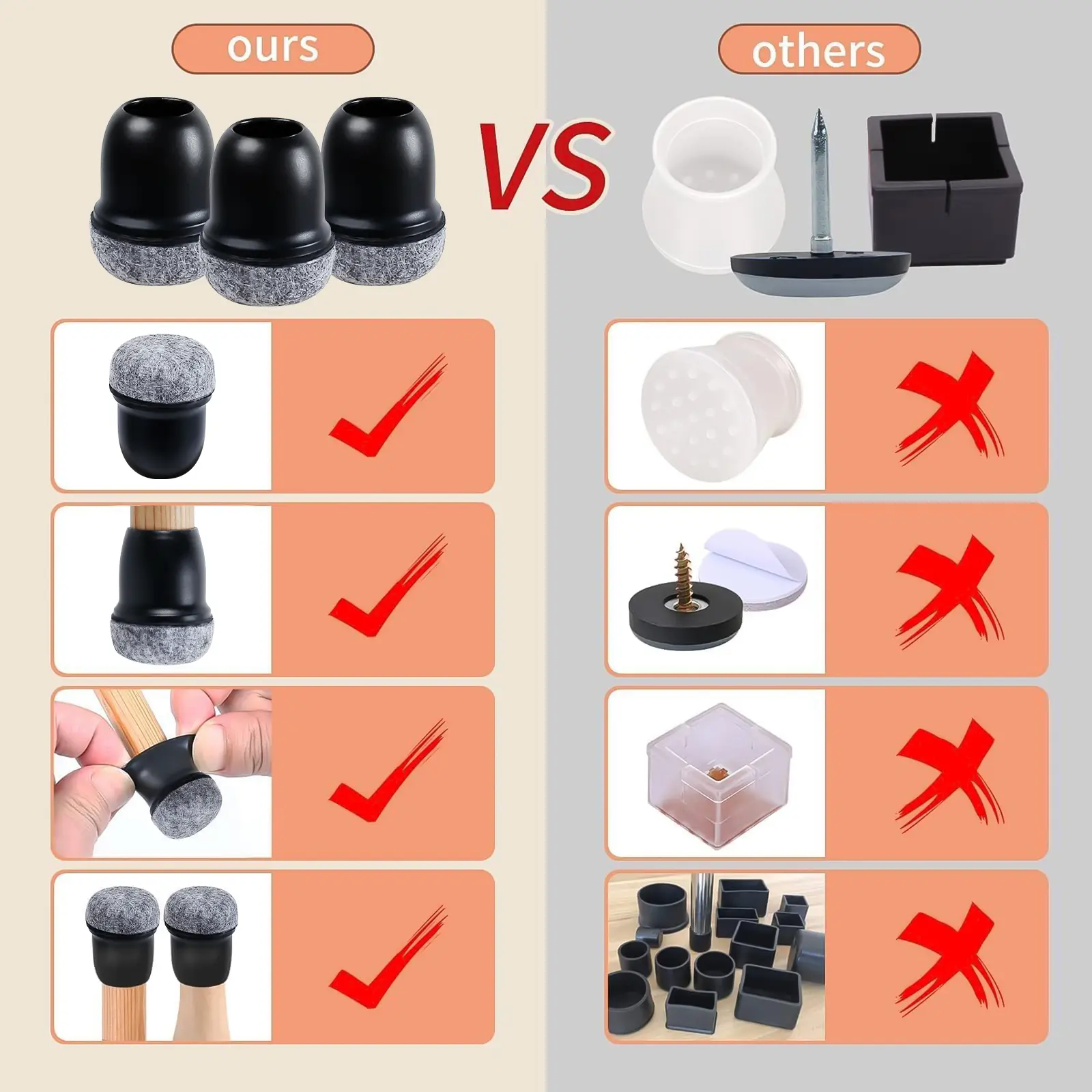 16PCS Chair Leg Protectors Anti- Slip Silicone 360°Felt Pad Bottom Wrapped Thickening Furniture Leg Cover for Hardwood Floors