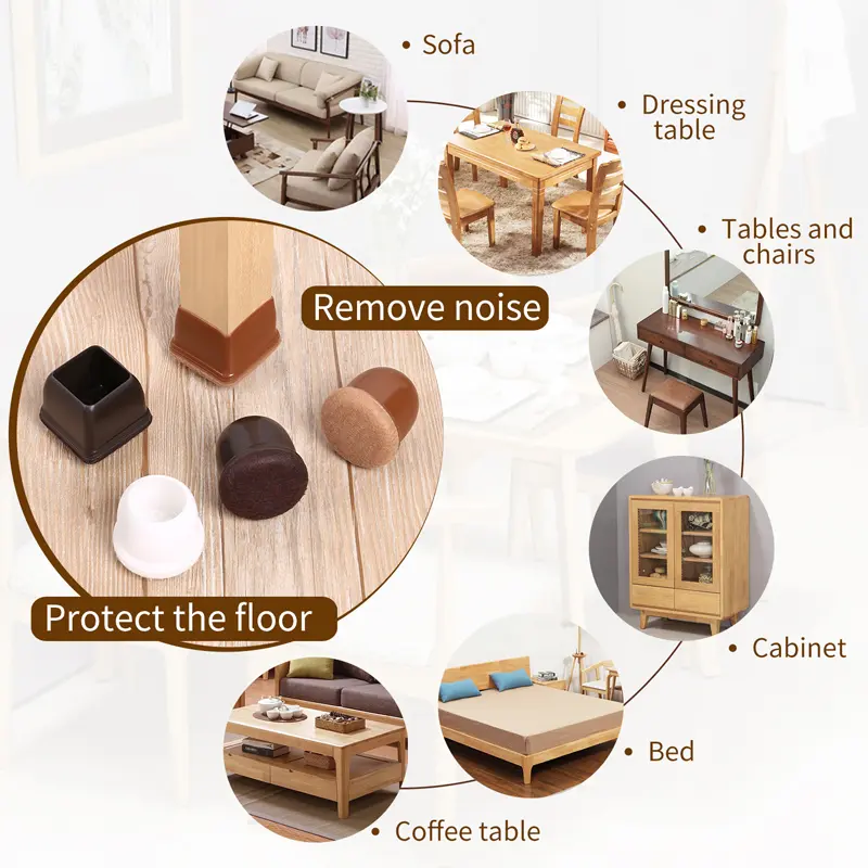 32PCS Table Chair Leg Floor Caps Cover Protectors Non Slip Square TPR Furniture Glides Feet Felt Pads Hardwood Floors Protector