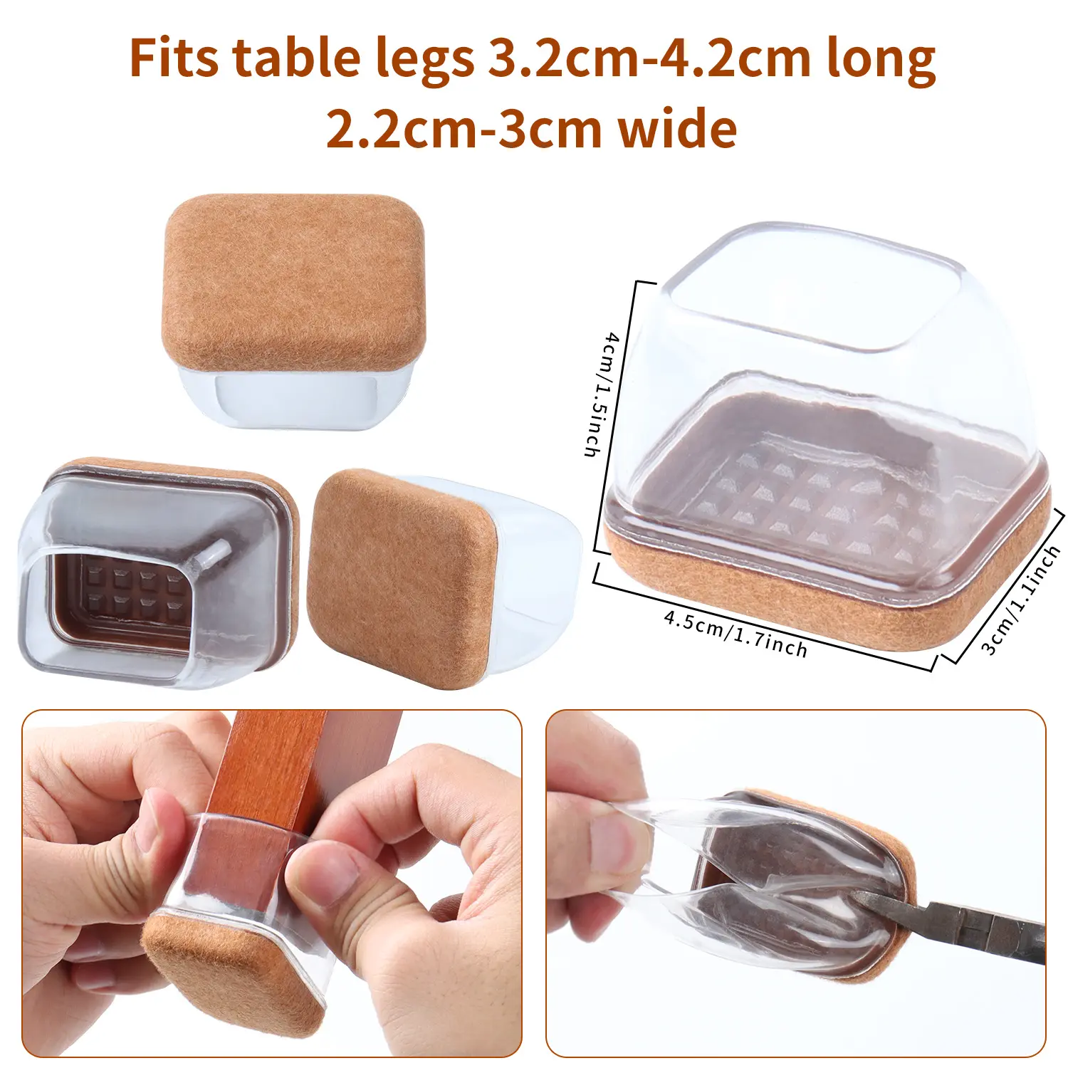 16PCS Rectangle Chair Leg Caps Silicone Anti-Slip Felt Furniture Floor Protector Pads Table Feet Cover from Scratches Home Decor
