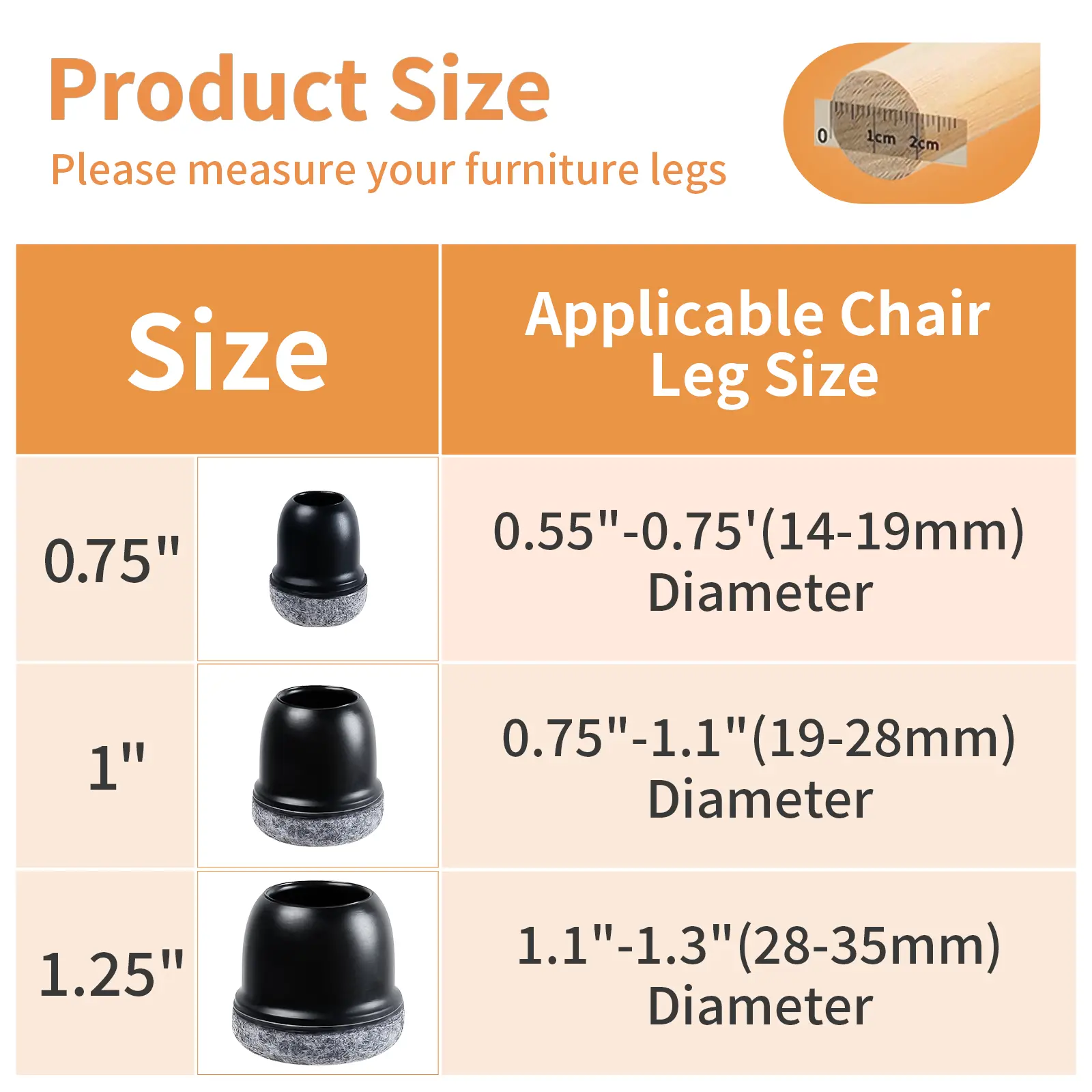 16PCS Chair Leg Protectors Anti- Slip Silicone 360°Felt Pad Bottom Wrapped Thickening Furniture Leg Cover for Hardwood Floors