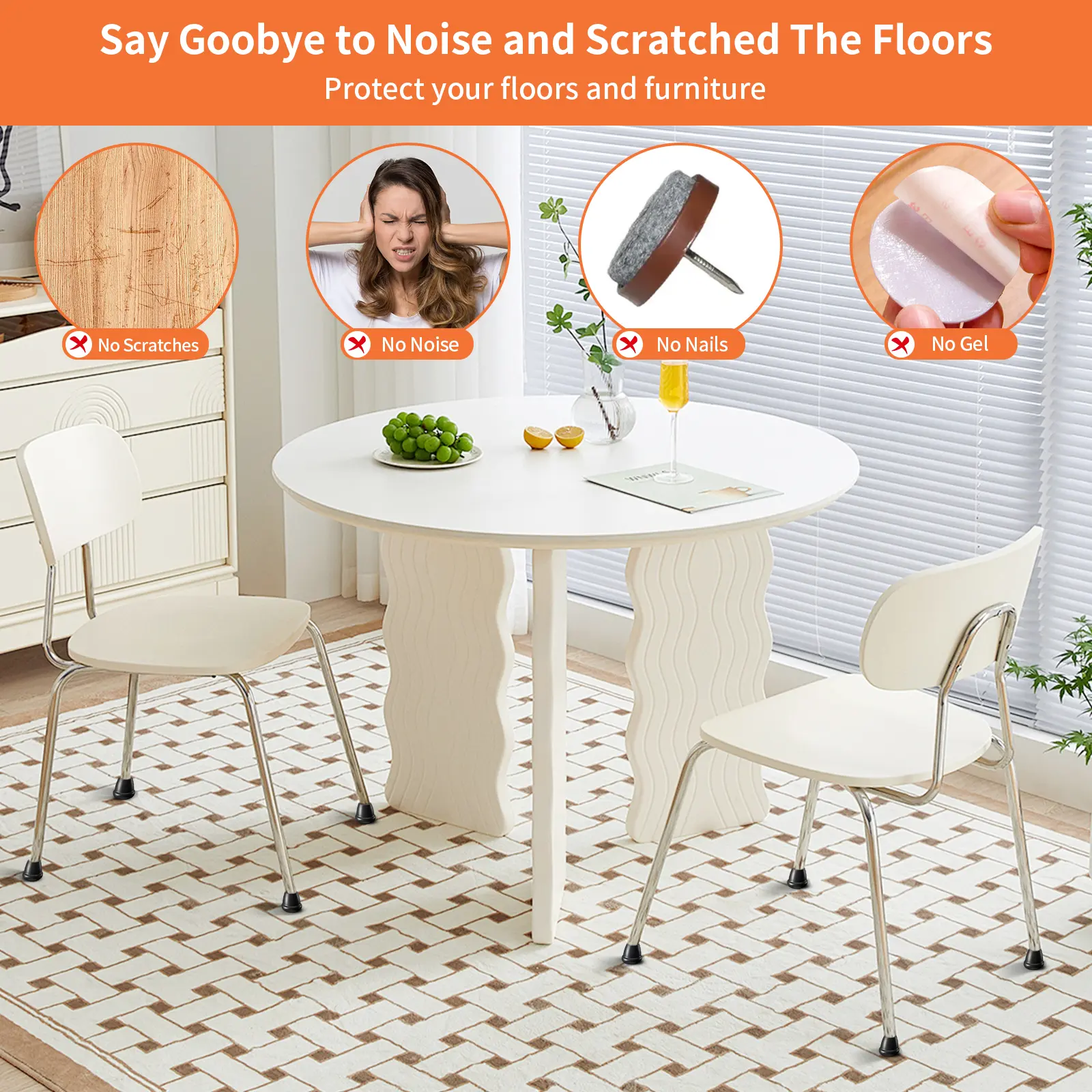 16PCS Round Silicone Chair Leg Tips Caps Anti-Scratch Non-Slip Folding Metal Chair Leg Covers Replacement for Hardwood Floor