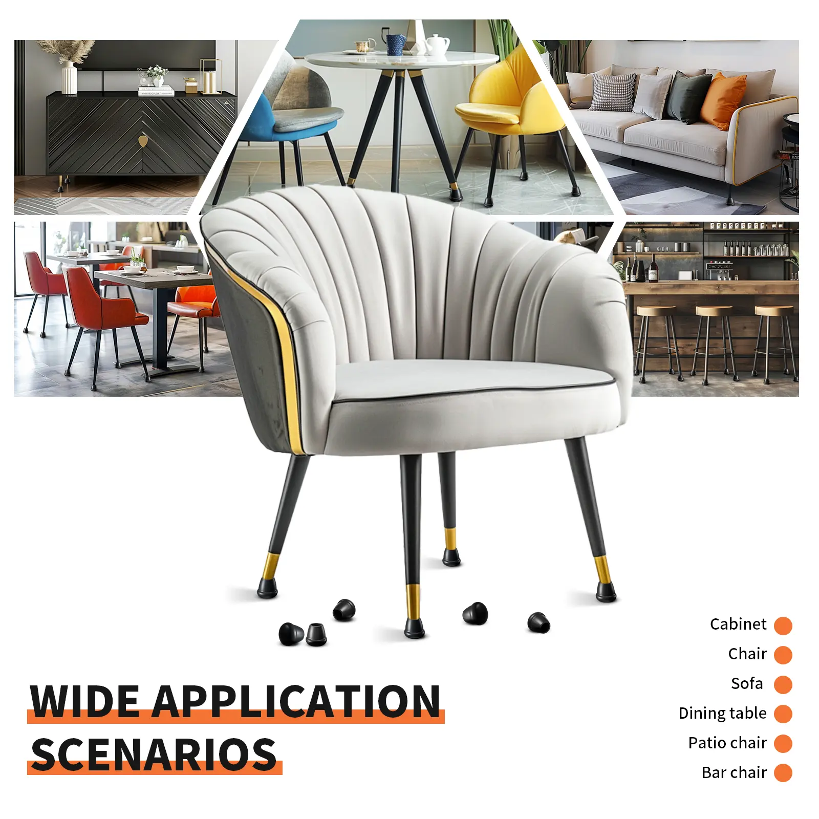 16PCS Round Silicone Chair Leg Tips Caps Anti-Scratch Non-Slip Folding Metal Chair Leg Covers Replacement for Hardwood Floor