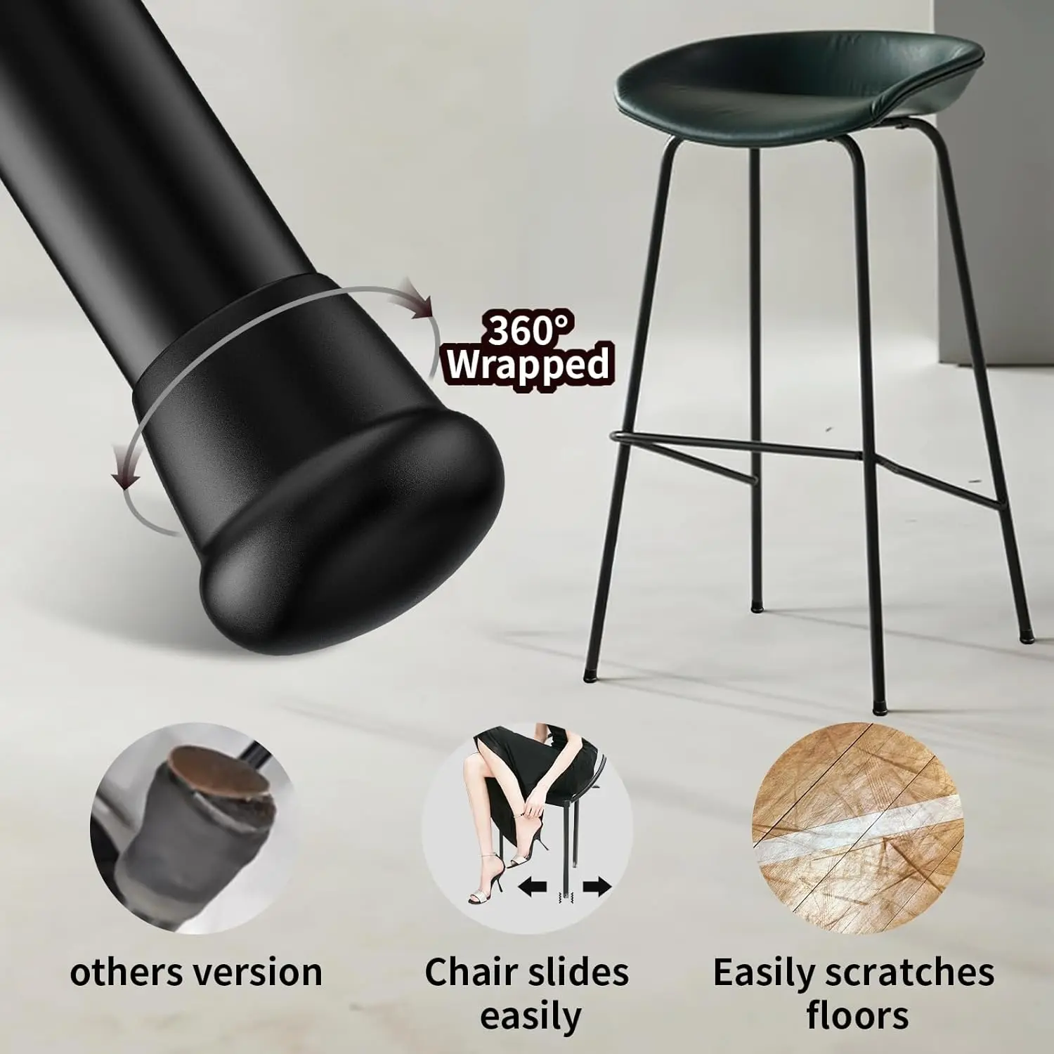 16PCS Round Silicone Chair Leg Tips Caps Anti-Scratch Non-Slip Folding Metal Chair Leg Covers Replacement for Hardwood Floor