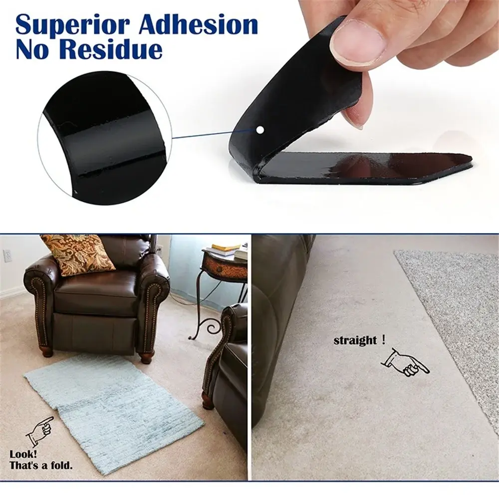 4PCS Carpet Non-slip Sticker Reusable Washable Anti Curling Carpet Patch Fixed Stickers Floor Rug Mat Tape Gripper Corner Pad