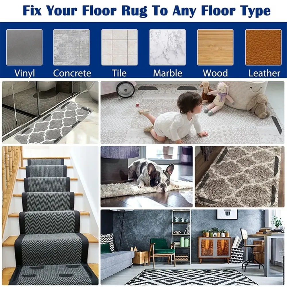 4PCS Carpet Non-slip Sticker Reusable Washable Anti Curling Carpet Patch Fixed Stickers Floor Rug Mat Tape Gripper Corner Pad