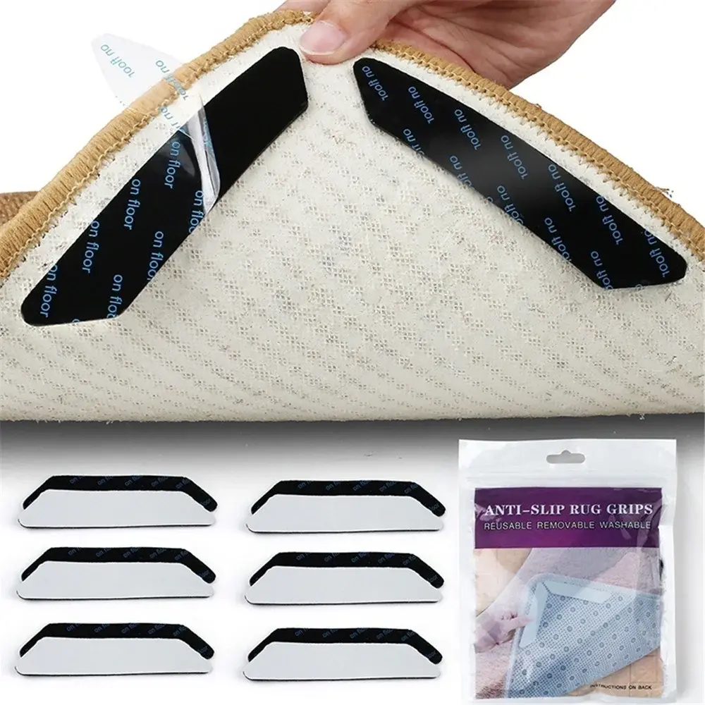 4PCS Carpet Non-slip Sticker Reusable Washable Anti Curling Carpet Patch Fixed Stickers Floor Rug Mat Tape Gripper Corner Pad