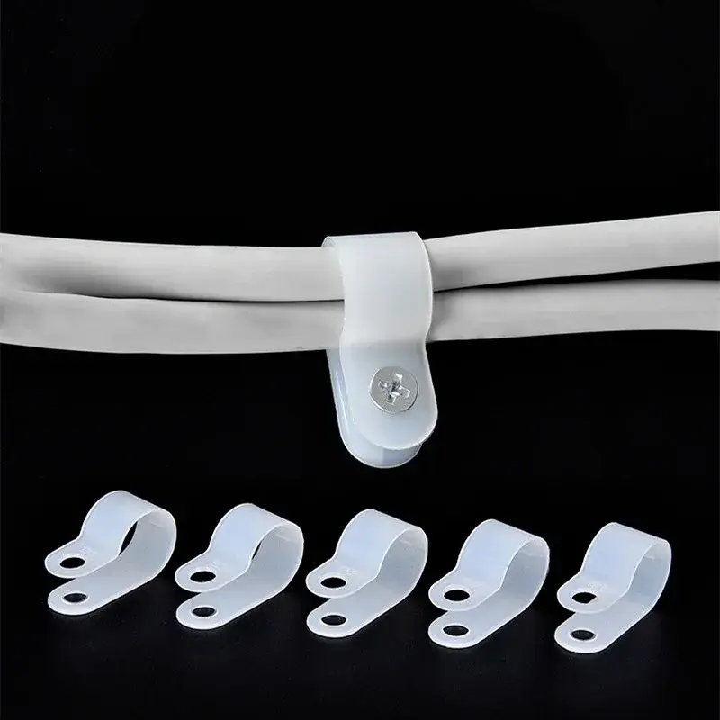 New 100pcs Cable Holder Clamps Fixation Plastic R Type White Line Fastener Clip Small Nylon Management Wire Fixing Organizer
