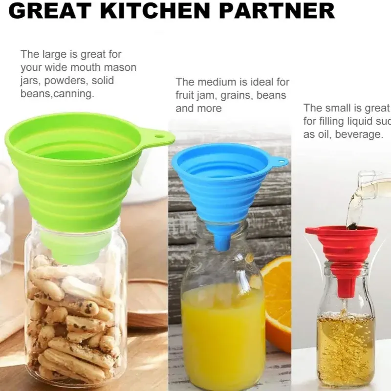 Kitchen Creative Silicone Tool Folding Funnel Retractable Household Liquid Sub-mini Funnel White Grey Funnel Gadget Accessorie