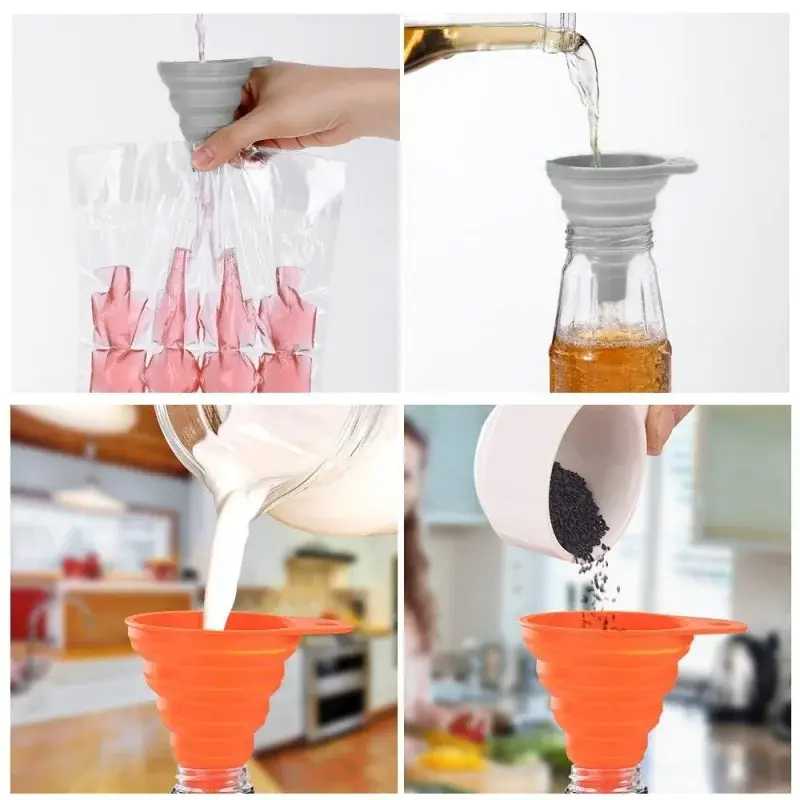 Kitchen Creative Silicone Tool Folding Funnel Retractable Household Liquid Sub-mini Funnel White Grey Funnel Gadget Accessorie