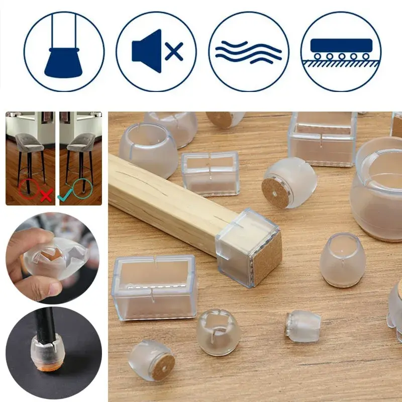 16Pcs Silicone Chair Leg Floor Protectors with Non-slip Felt  Furniture Cups for Hardwood Floors Protect Floors from Scratches
