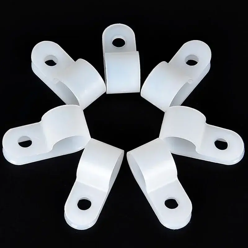 New 100pcs Cable Holder Clamps Fixation Plastic R Type White Line Fastener Clip Small Nylon Management Wire Fixing Organizer