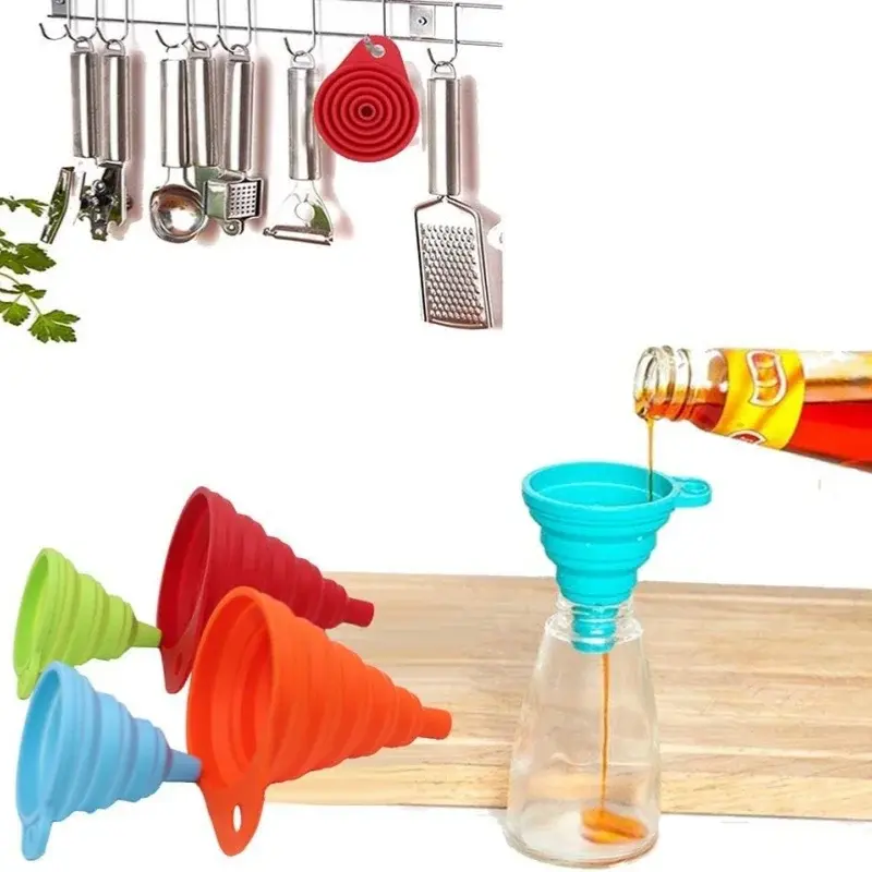 Kitchen Creative Silicone Tool Folding Funnel Retractable Household Liquid Sub-mini Funnel White Grey Funnel Gadget Accessorie
