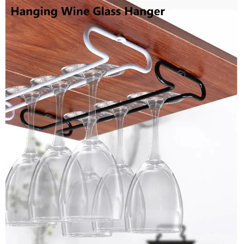 Iron Wall Mount Wine Glass Rack Hanging Wine Cup Holder Bar Goblet Stemware Storage Racks Shelf Hanger Iron Kitchen Organizer