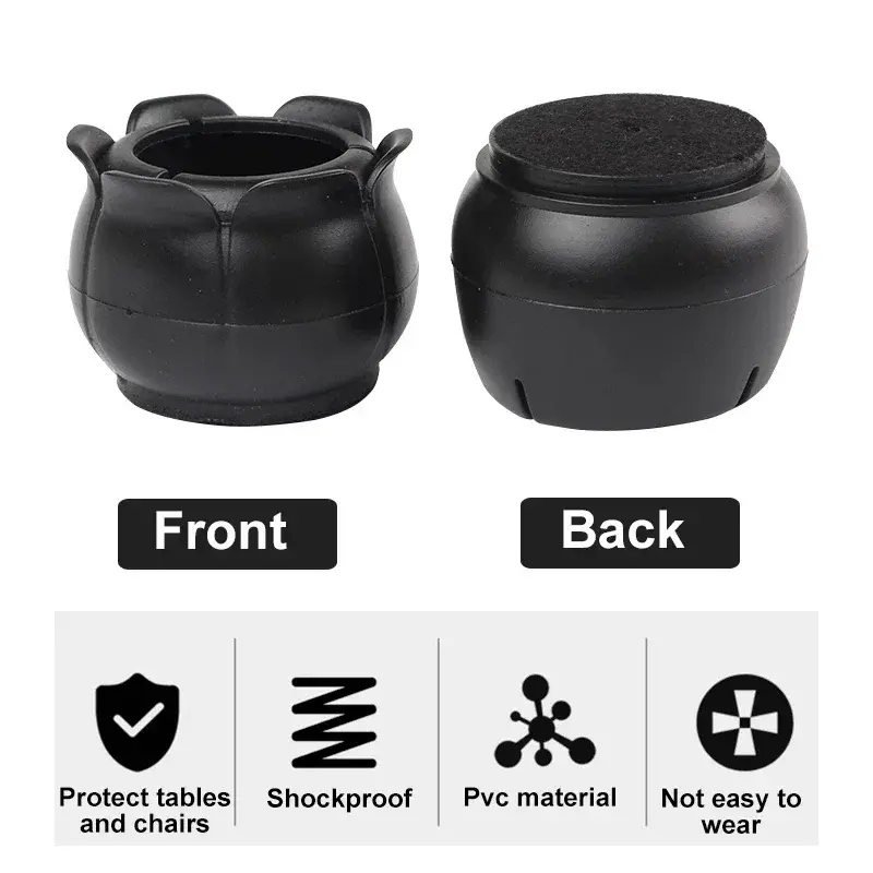16Pcs Black Silicone Chair Leg Covers with Felt Pad Furniture Leg Protectors for Hardwood Floors Prevent Scratches &Reduce Noise