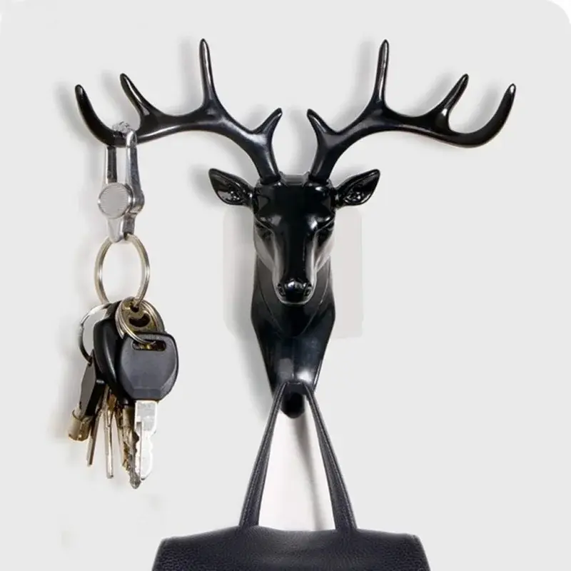 New Styles Wall Hanging Hook Vintage Deer Head Animal For Hanging Clothes Hat Scarf Key Deer Horns Hanger Rack Wall Decoration ﻿