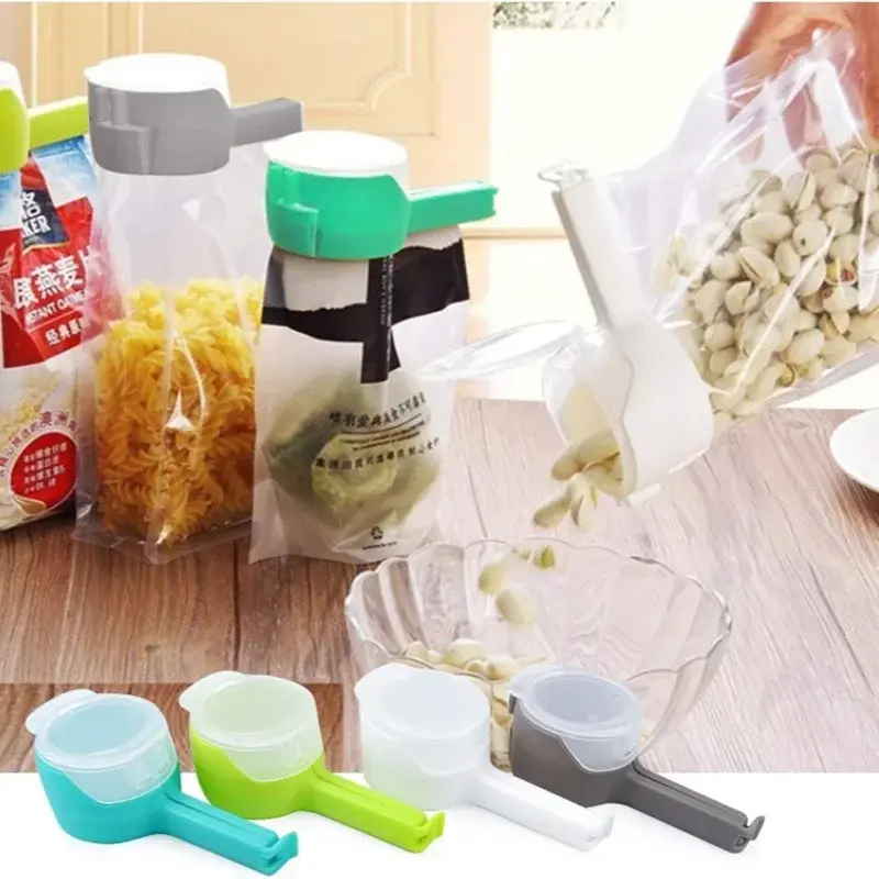 1/4PCS Food Storage Bag Sealing Clips Sealer Clip With Pour Spouts Plastic Cap Snack Candy Storage Fresh Clamp Kitchen Organizer