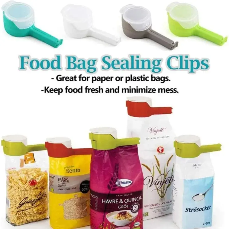 1/4PCS Food Storage Bag Sealing Clips Sealer Clip With Pour Spouts Plastic Cap Snack Candy Storage Fresh Clamp Kitchen Organizer