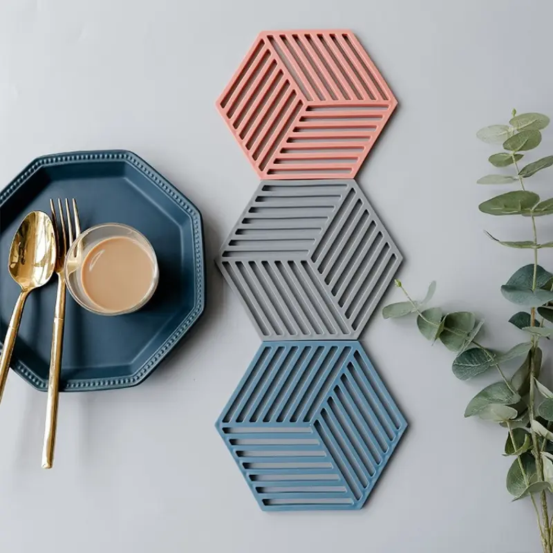Silicone insulation mat household thickened pot mat bowl heat-resistant mat storage geometric dining table heat-resistant mat