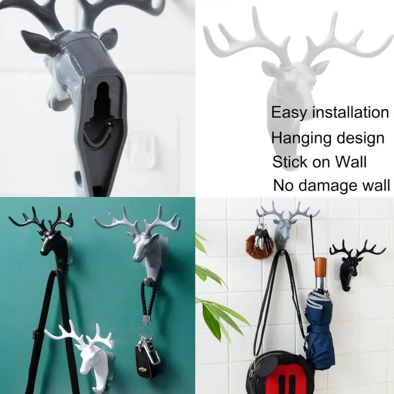 New Styles Wall Hanging Hook Vintage Deer Head Animal For Hanging Clothes Hat Scarf Key Deer Horns Hanger Rack Wall Decoration ﻿