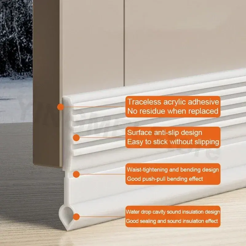 Self Adhesive Door Bottom Sealing Strips water drop type Anti-cold Soundproof Windproof Strips rubber 1M Under Door Weatherstrip
