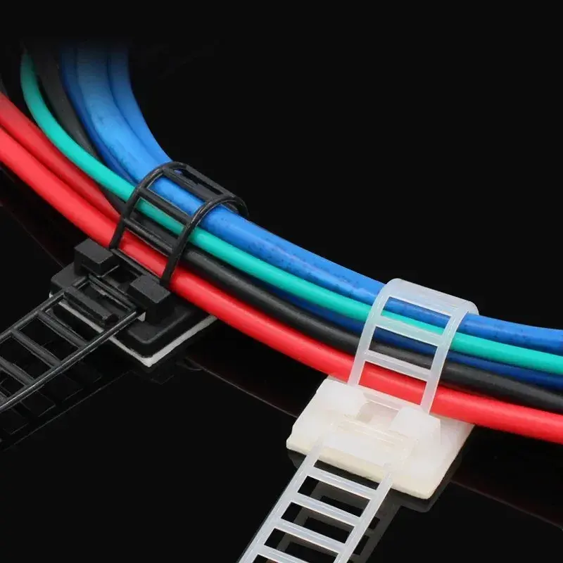 Adjustable Self Adhesive Cable Clamp Clips Wire Cord Power Line Holder Management Organizer Ties Fixer Trim Wrap Black White