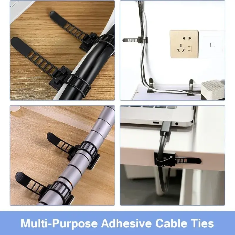 Adjustable Self Adhesive Cable Clamp Clips Wire Cord Power Line Holder Management Organizer Ties Fixer Trim Wrap Black White