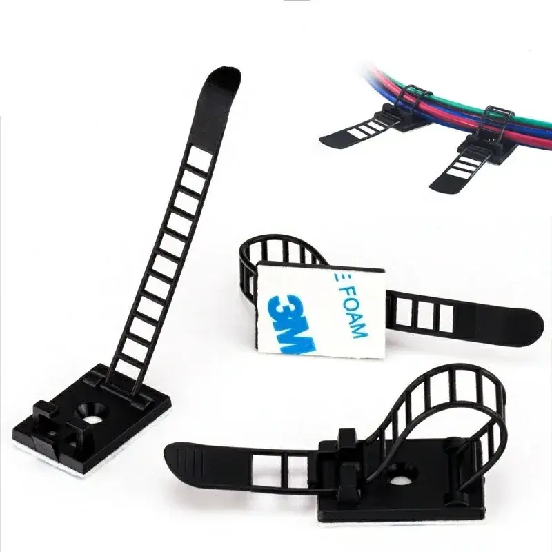 Adjustable Self Adhesive Cable Clamp Clips Wire Cord Power Line Holder Management Organizer Ties Fixer Trim Wrap Black White