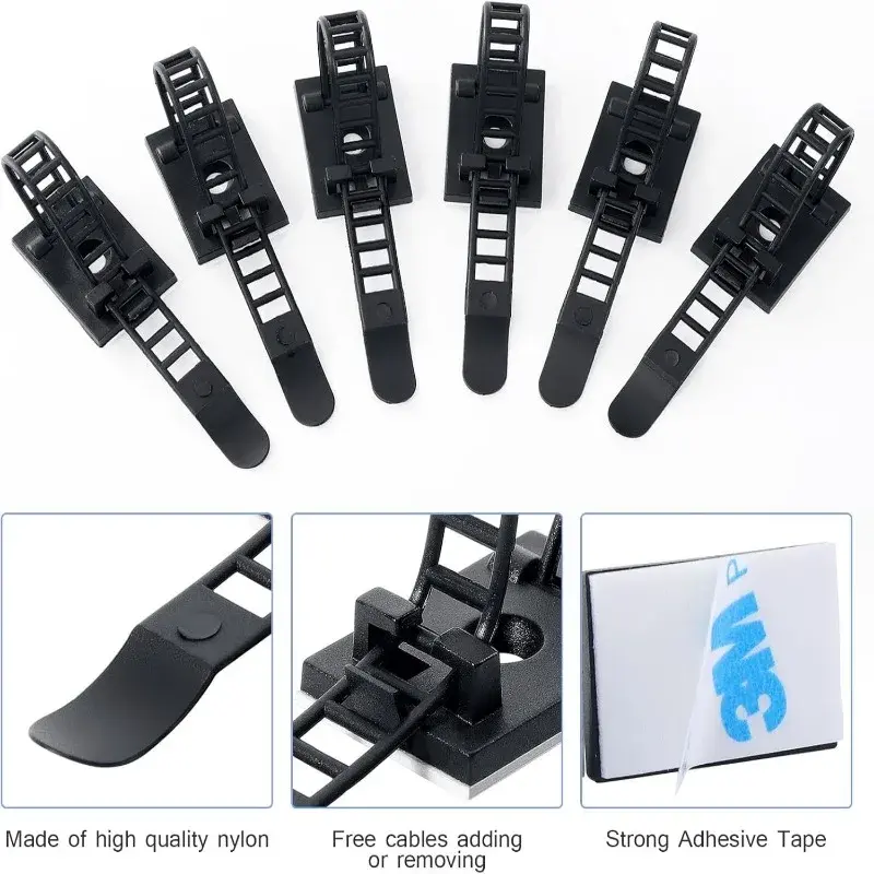 Adjustable Self Adhesive Cable Clamp Clips Wire Cord Power Line Holder Management Organizer Ties Fixer Trim Wrap Black White