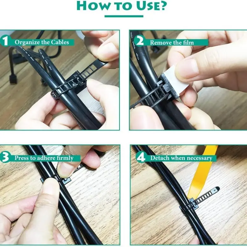 Adjustable Self Adhesive Cable Clamp Clips Wire Cord Power Line Holder Management Organizer Ties Fixer Trim Wrap Black White