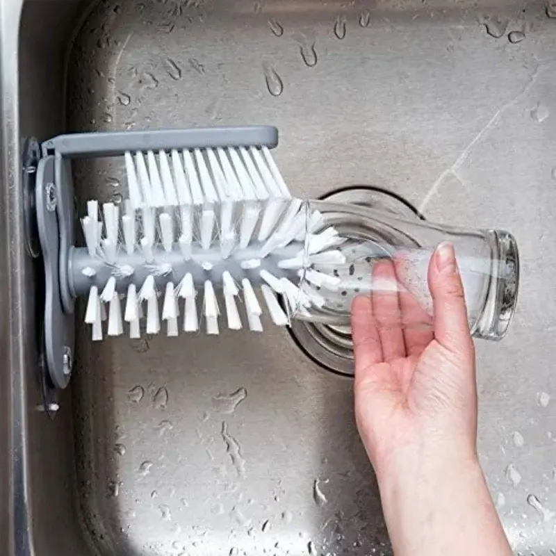 Glass Cup Brush Sink Water Bottle Cleaning Brush Goblet Mugs Cleaner Strong Suction Glass Bar Kitchen ToolsLazy Clean Brush Cup