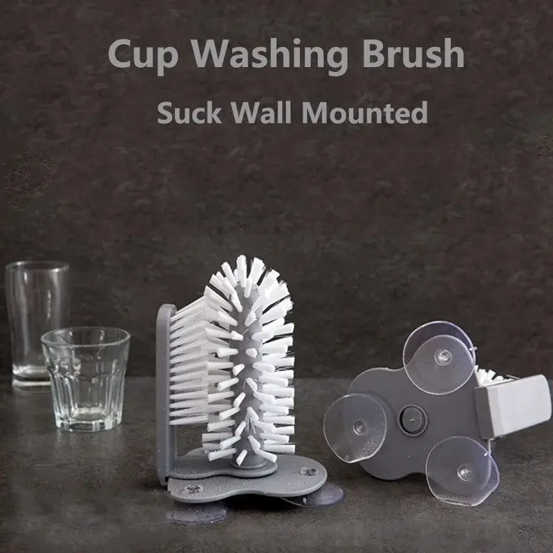 Glass Cup Brush Sink Water Bottle Cleaning Brush Goblet Mugs Cleaner Strong Suction Glass Bar Kitchen ToolsLazy Clean Brush Cup