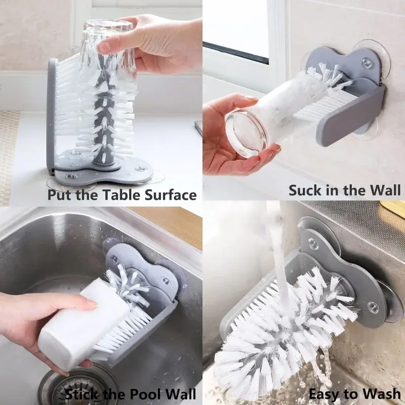 Glass Cup Brush Sink Water Bottle Cleaning Brush Goblet Mugs Cleaner Strong Suction Glass Bar Kitchen ToolsLazy Clean Brush Cup
