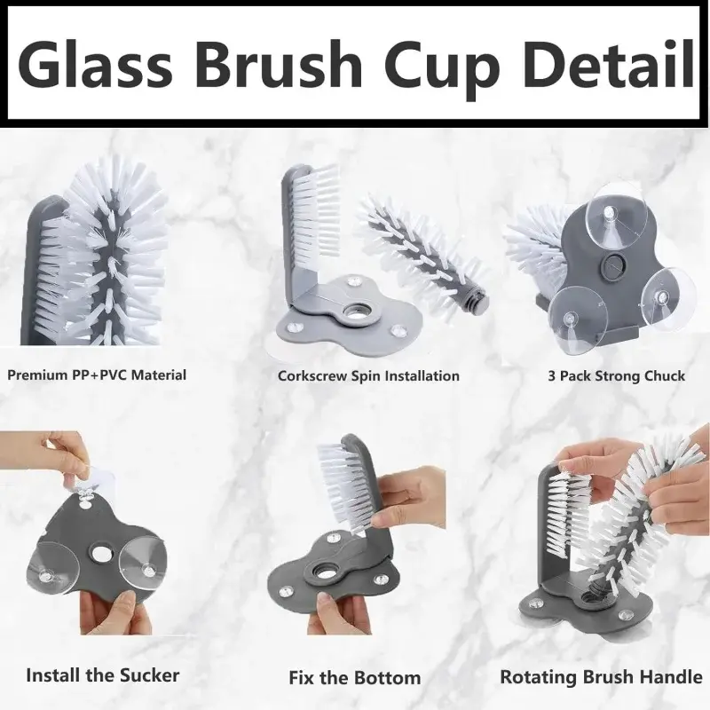 Glass Cup Brush Sink Water Bottle Cleaning Brush Goblet Mugs Cleaner Strong Suction Glass Bar Kitchen ToolsLazy Clean Brush Cup