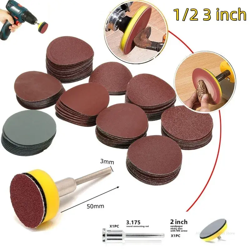 New 102 /52 pcs Special Sandpaper Disk For Round Polishing Red Brown Sandpapers Set1/2/3inchGrit Accessorie Abrasive Tools