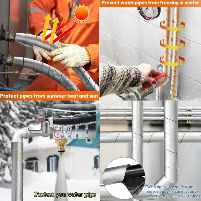 10M Foiled Fiberglass Pipe Insulation Wrap Tape Self-adhesive Water Pipe Wrap Insulation Sleeve For Outdoor Indoor Pipe Sleeve