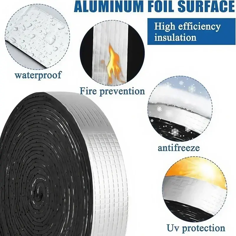 10M Foiled Fiberglass Pipe Insulation Wrap Tape Self-adhesive Water Pipe Wrap Insulation Sleeve For Outdoor Indoor Pipe Sleeve