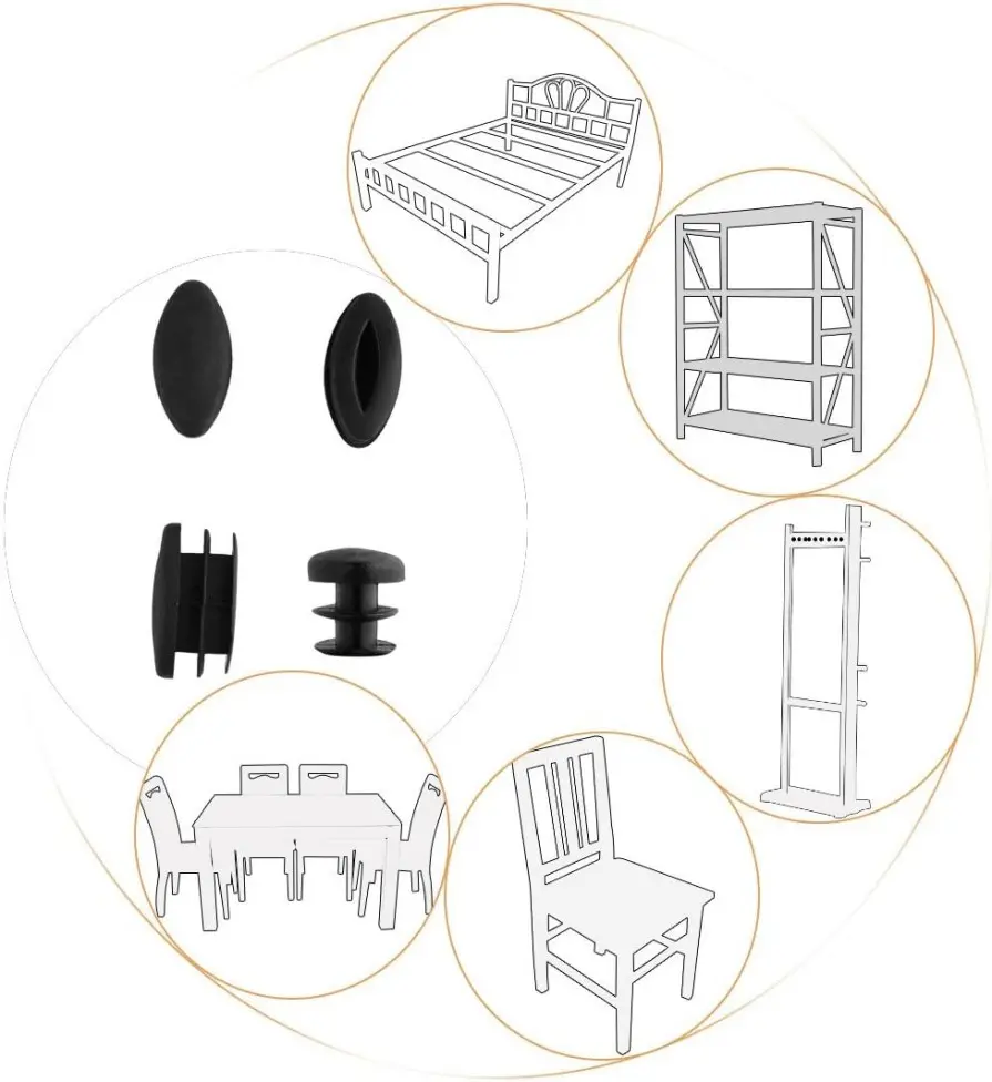 16Pcs Black Oval Table Foot Pipe Cover Table Chair Leg Tips Caps Furniture Feet Pads Anti Slip and Silent Protect Pipe Hole Plug