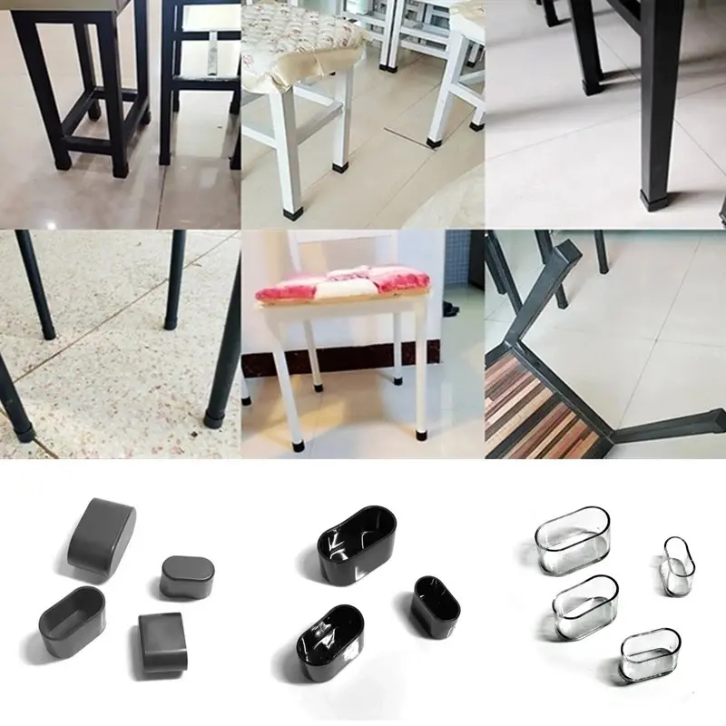 16pcs Silicone Chair Leg Socks Transparent Oval Table Floor Feet Cover Protector Pads Furniture Pipe Hole Plugs Home decoration