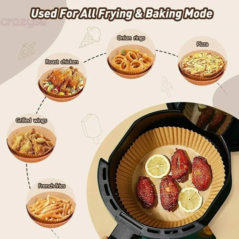 50PCS Large Air Fryer Disposable Paper Liner Square 23cm Non-stick Airfryer Parchment Baking Paper for Cooking Steaming Basket
