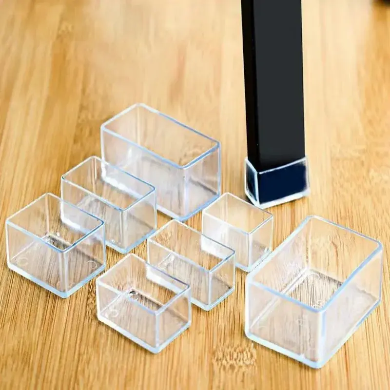 16PCS Rectangle Chair Leg Caps Transparent PVC Table Furniture Tube End Cover Pipe Plug Socks Tips Non-slip Floor Protector Pads