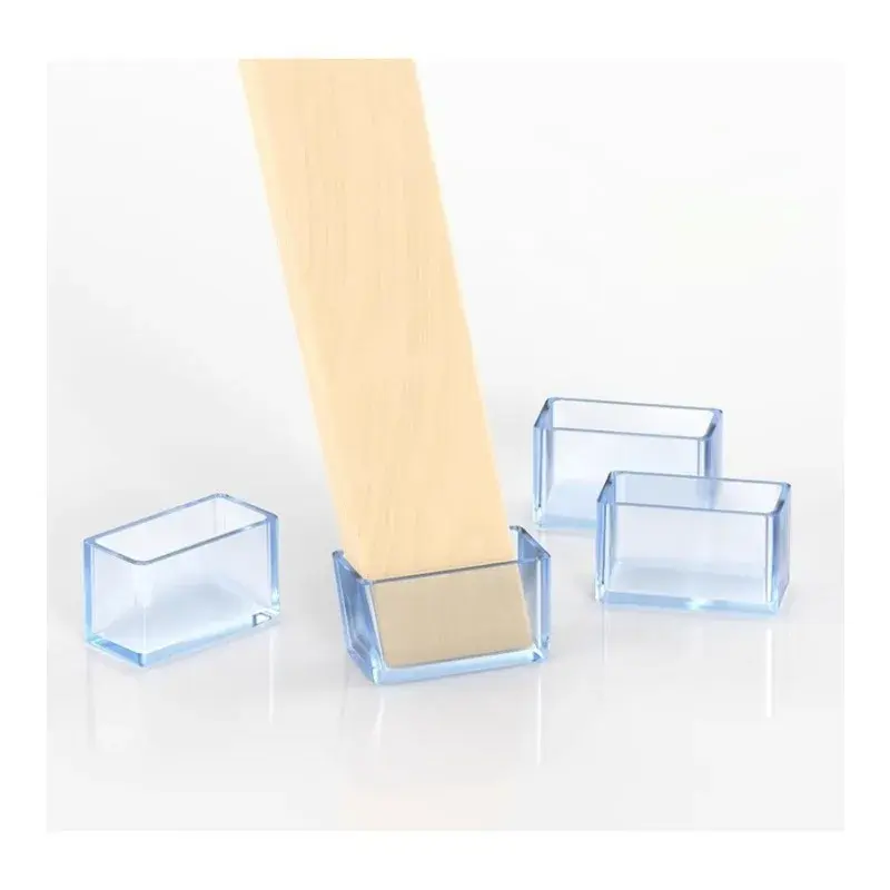 16PCS Rectangle Chair Leg Caps Transparent PVC Table Furniture Tube End Cover Pipe Plug Socks Tips Non-slip Floor Protector Pads