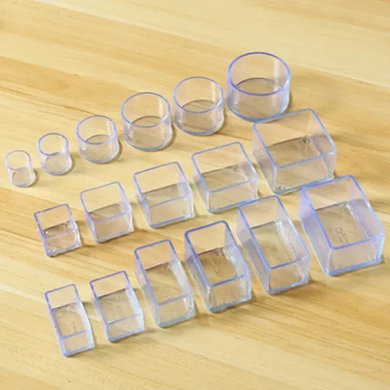 16PCS Rectangle Chair Leg Caps Transparent PVC Table Furniture Tube End Cover Pipe Plug Socks Tips Non-slip Floor Protector Pads
